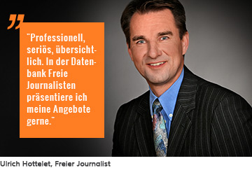 Der freie Journalist Ulrich Hottelet wirbt für den Besuch der Datenbank freie Journalisten, auf der freie Journalisten ihr Profil vorstellen